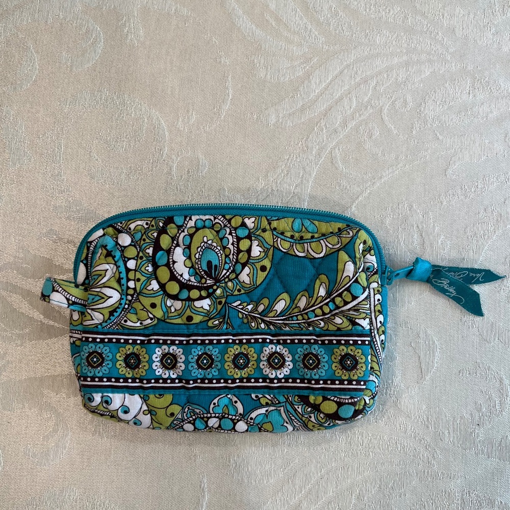 Vera Bradley small zippered aqua blue green zippered pouch